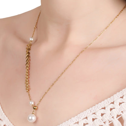 Leafy Petal Pearl Drop Necklace