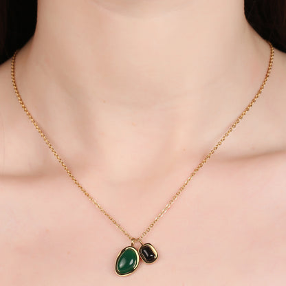 Emerald Two Colours Natural Stones Pendant Necklace