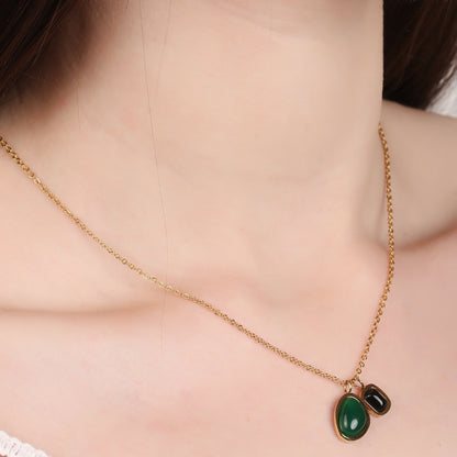 Emerald Two Colours Natural Stones Pendant Necklace