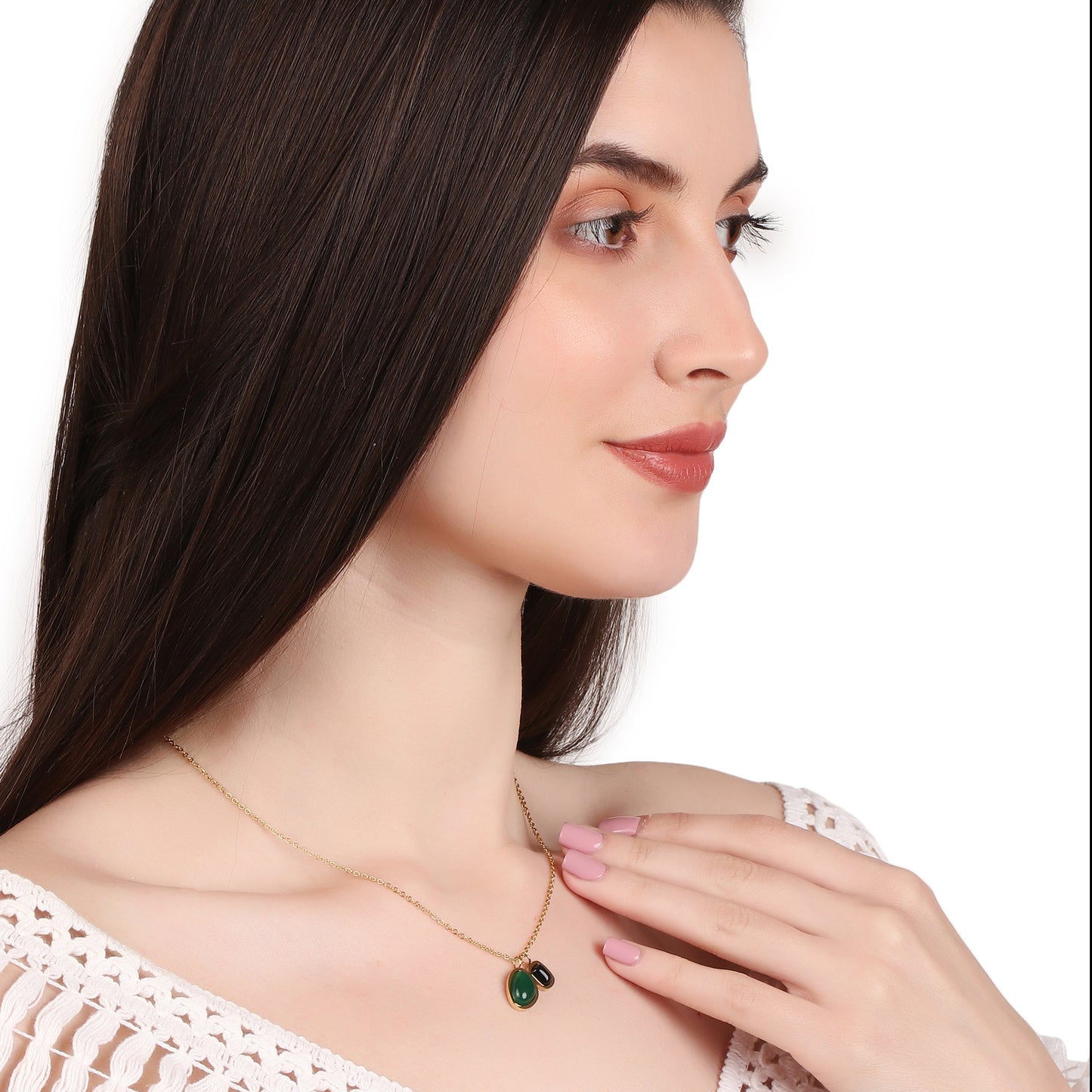 Emerald Two Colours Natural Stones Pendant Necklace