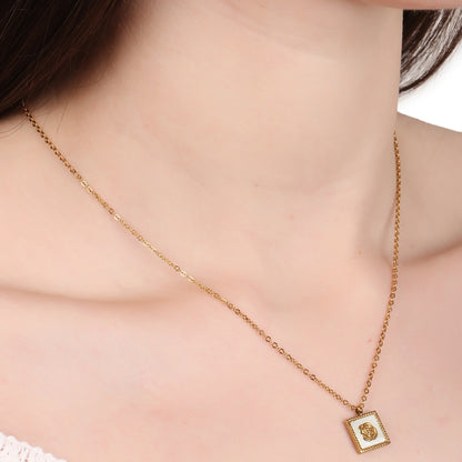 Square Shell Rose Embedded Pendant Necklace