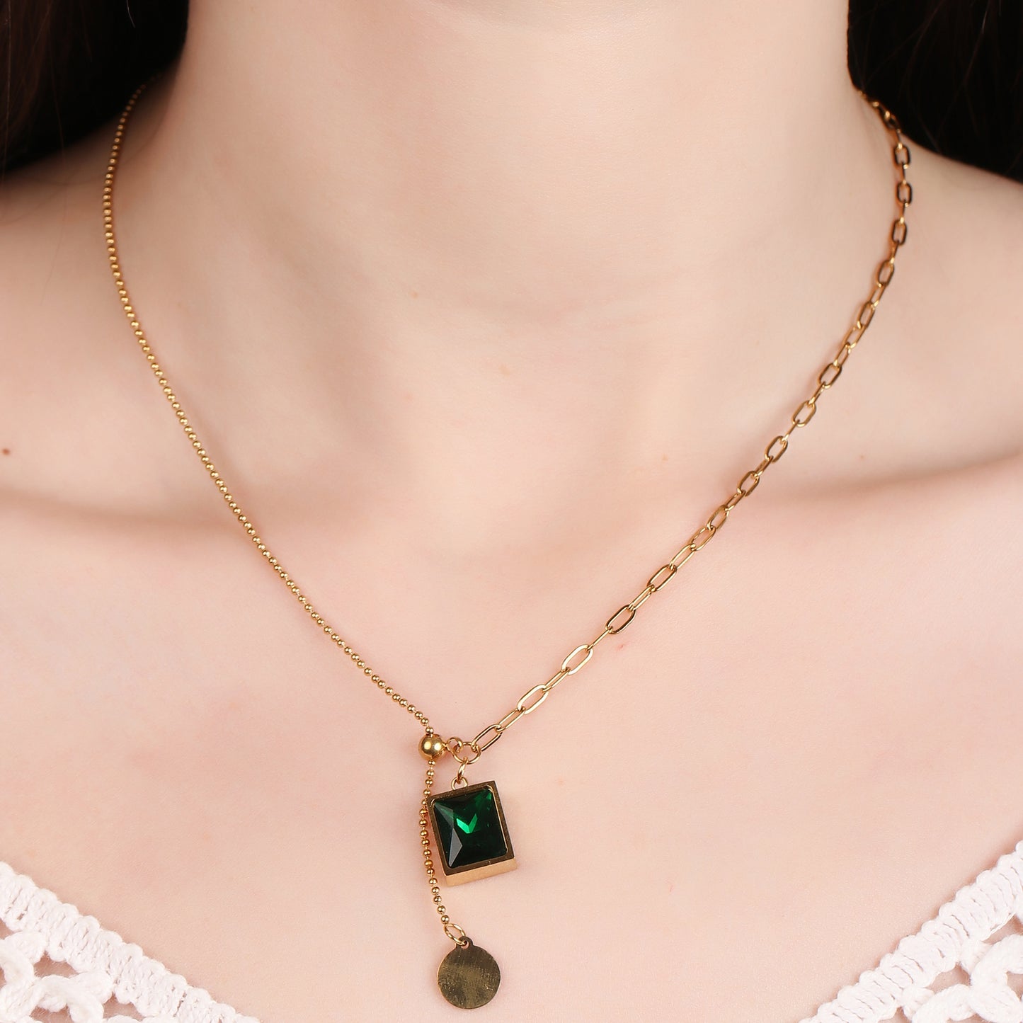 Emerald Square Cubic Zircon Cuban Chain Necklace