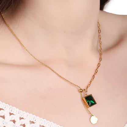 Emerald Square Cubic Zircon Cuban Chain Necklace