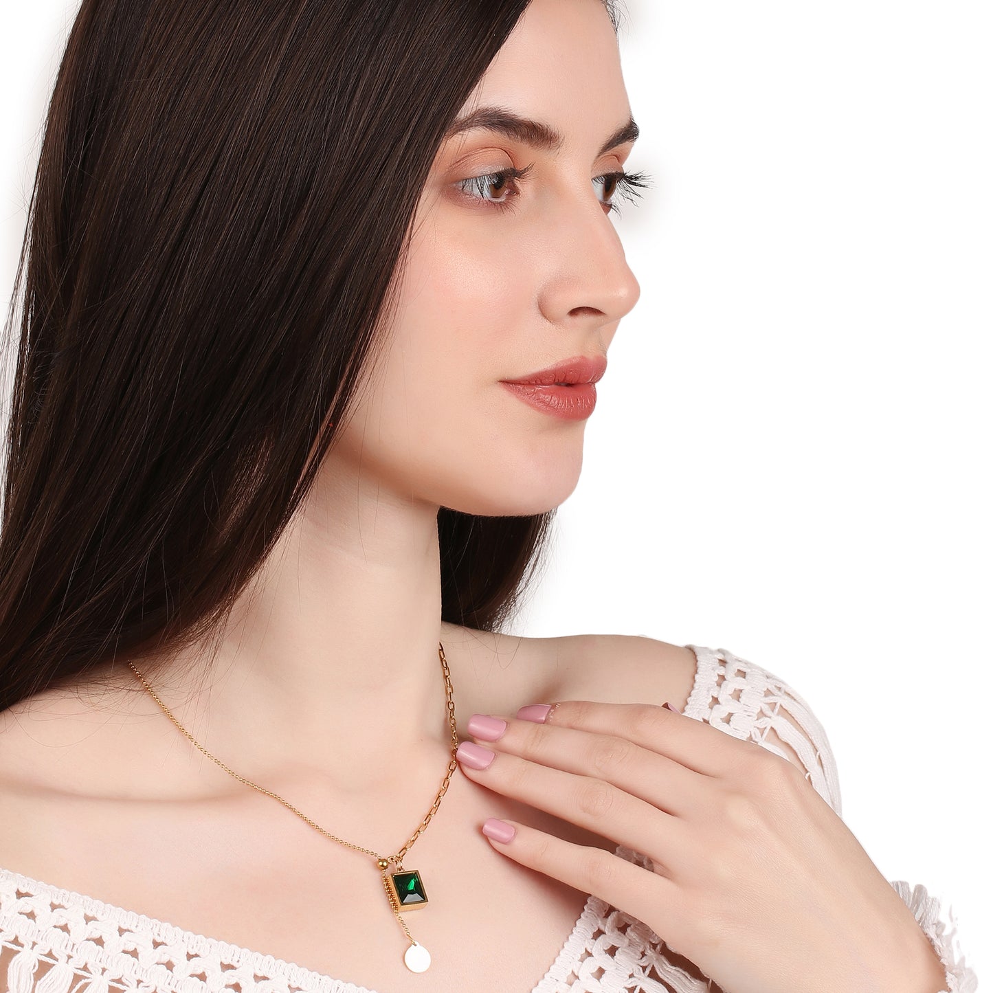 Emerald Square Cubic Zircon Cuban Chain Necklace