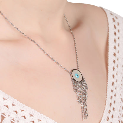 Evil Eye White Shell Coin Pendant Necklace