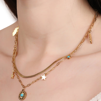 Turquoise Natural Stone Double Layer Necklace