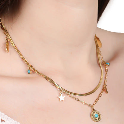 Turquoise Natural Stone Double Layer Necklace