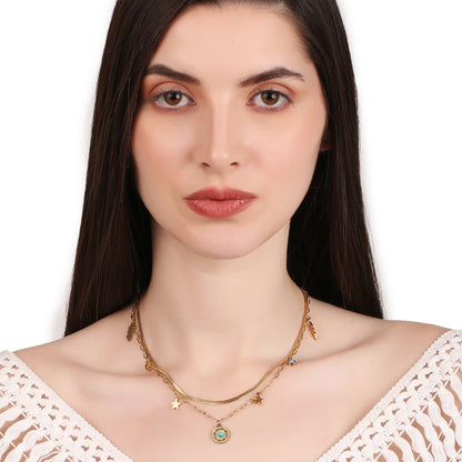 Turquoise Natural Stone Double Layer Necklace