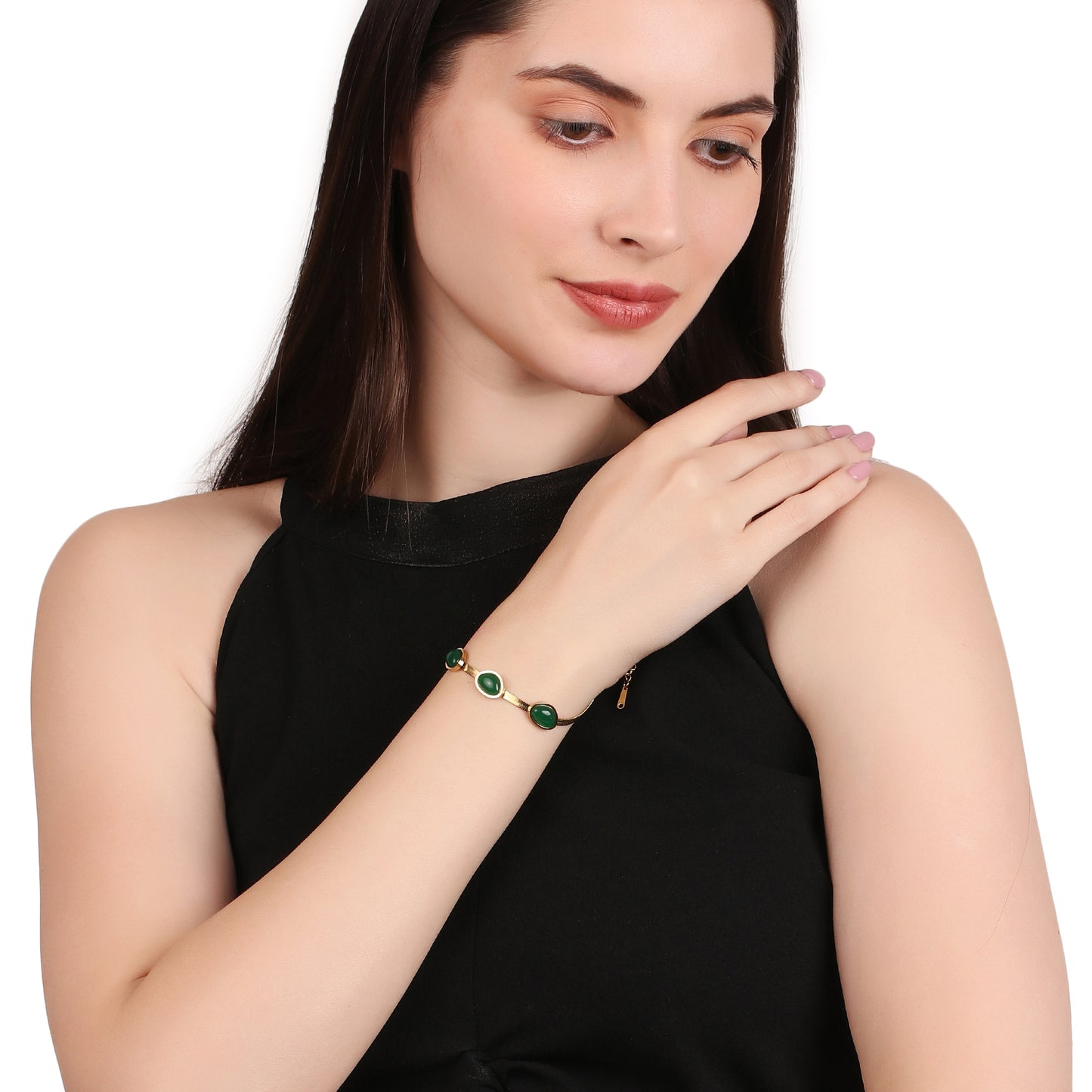 Oval Emerald Snake Chain Bracelet