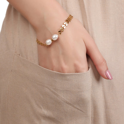 Double Pearl Link Chain Bracelet