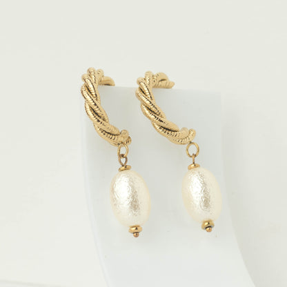 C Shaped Twisted Pearl Drop Earring